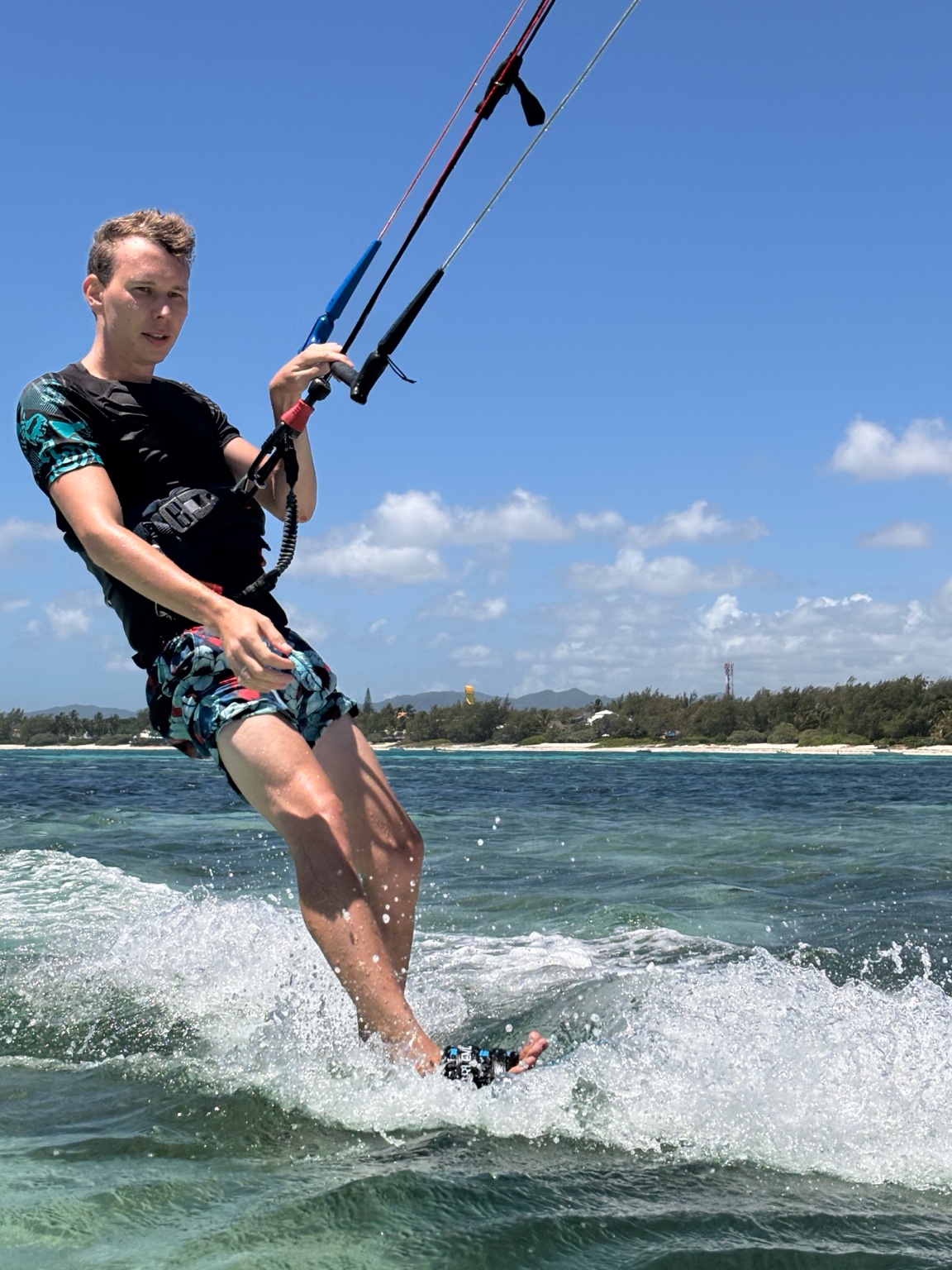 Kitesurfing lesson on flat lagoon water