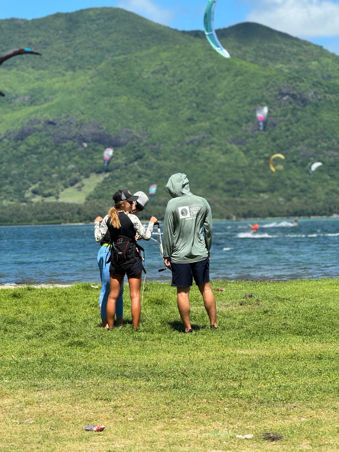 Kiteboarder going upwind in the lagoon